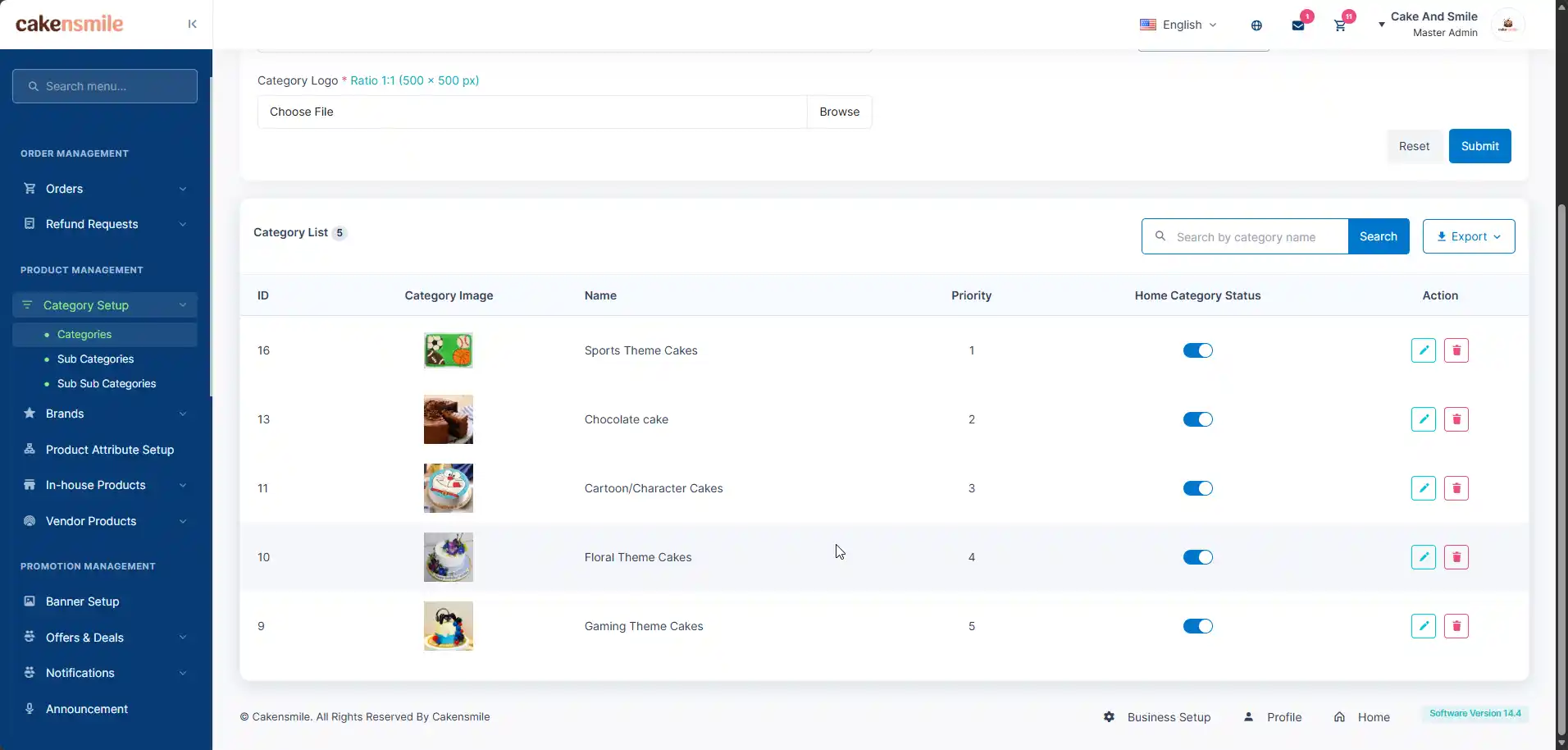Category Setup